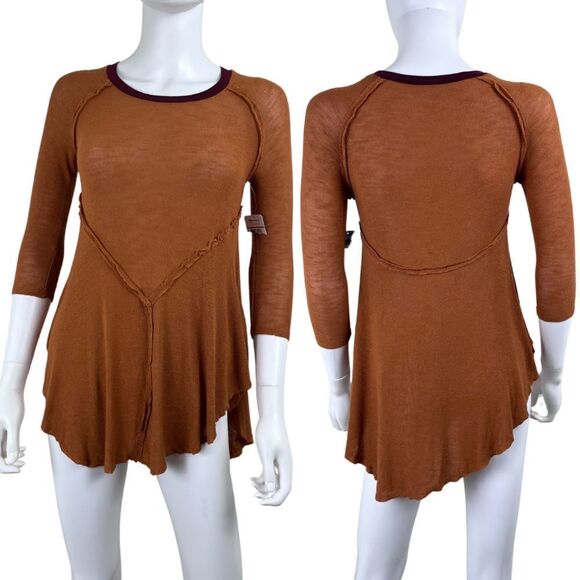 Free People Women Size XS Orange Weekend Layering Tunic NEW Knit Top Shirt Boho - Picture 1 of 17